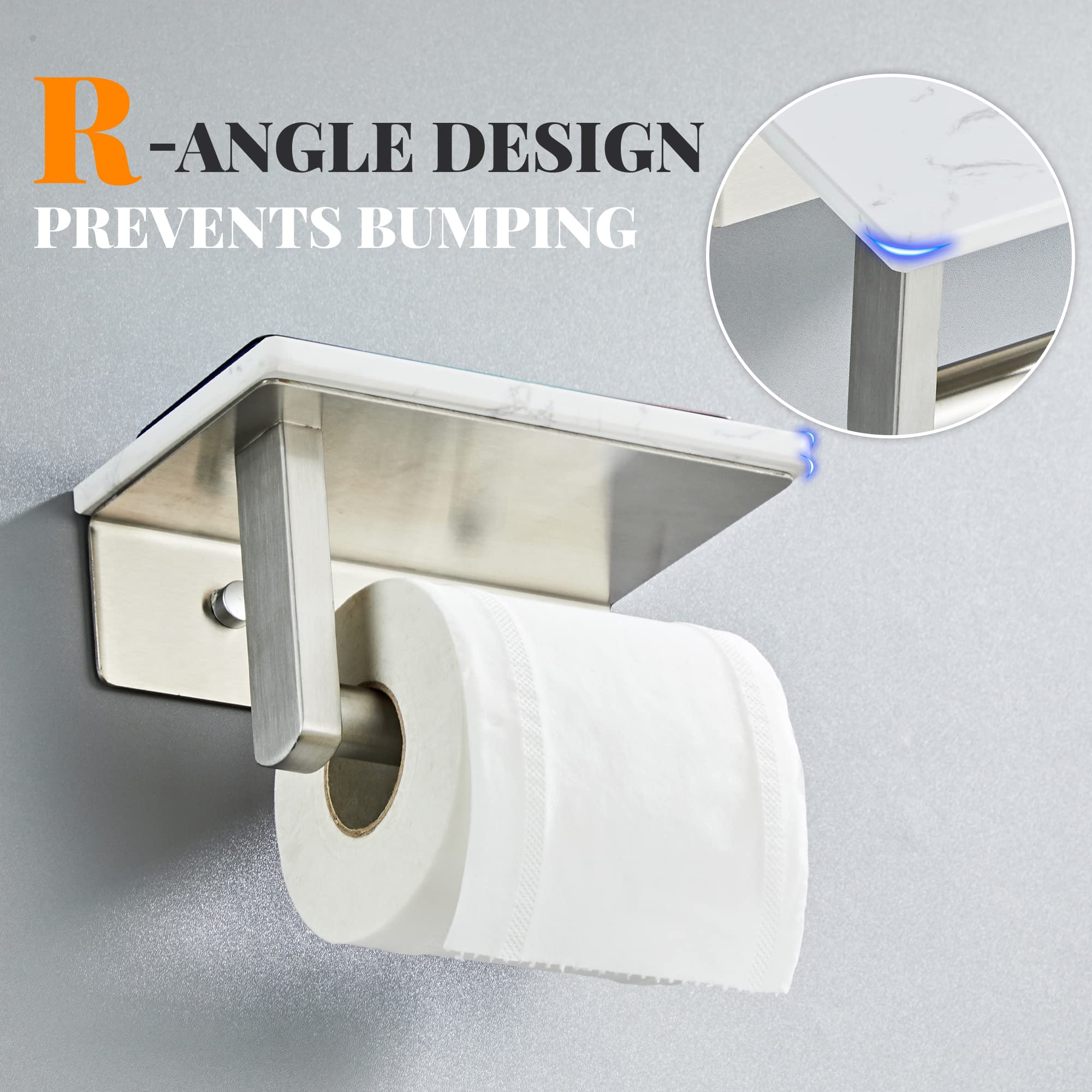 BTHRMHW holder with shelf detail, view of marble base and secure wall mount.