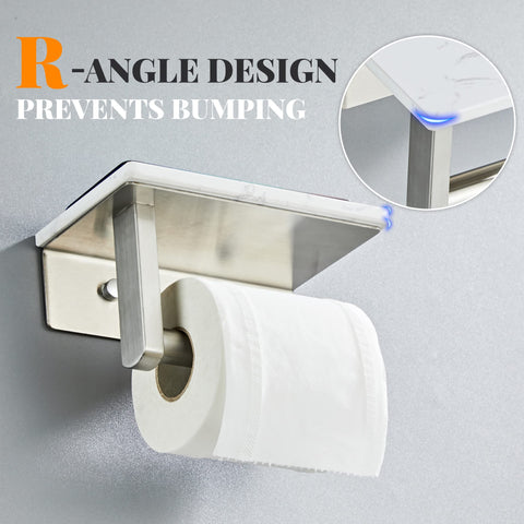 BTHRMHW holder with shelf detail, view of marble base and secure wall mount.