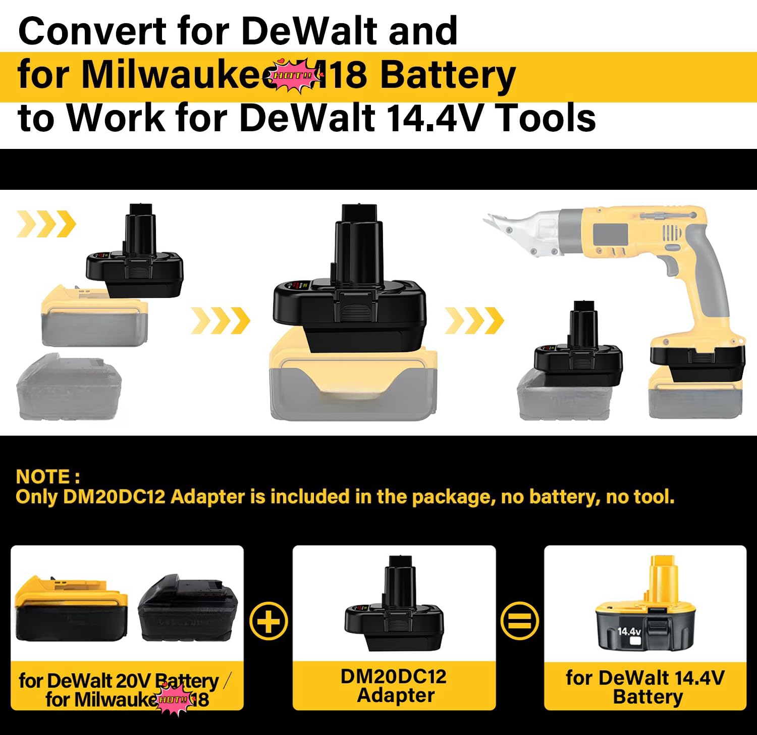 BTRUI Dewalt adapter battery compatibility shot with 20V batteries