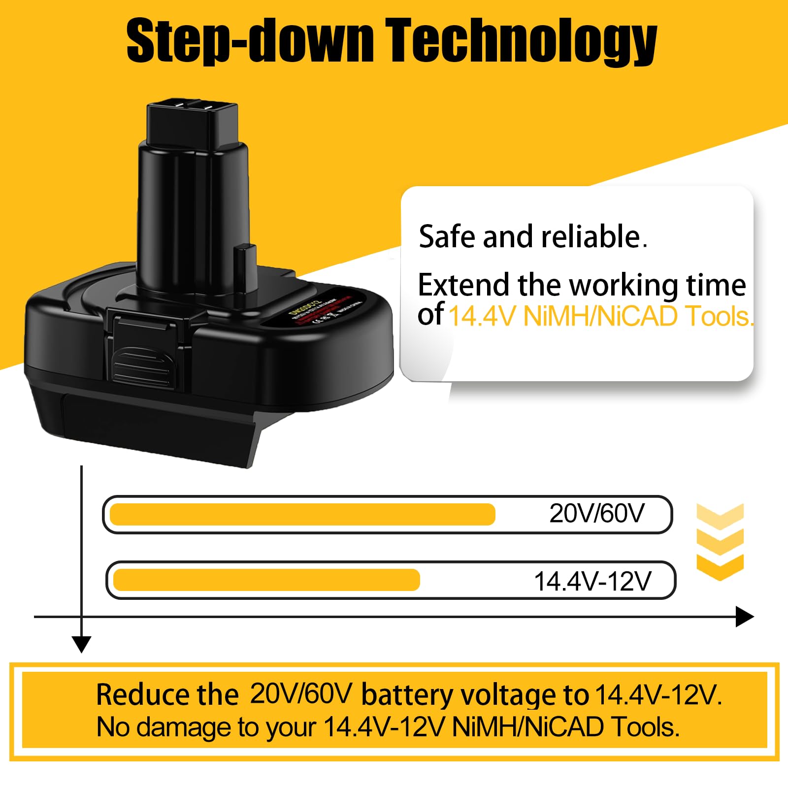 BTRUI Dewalt adapter compatibility shot shows 12V Ni-MH tool compatibility