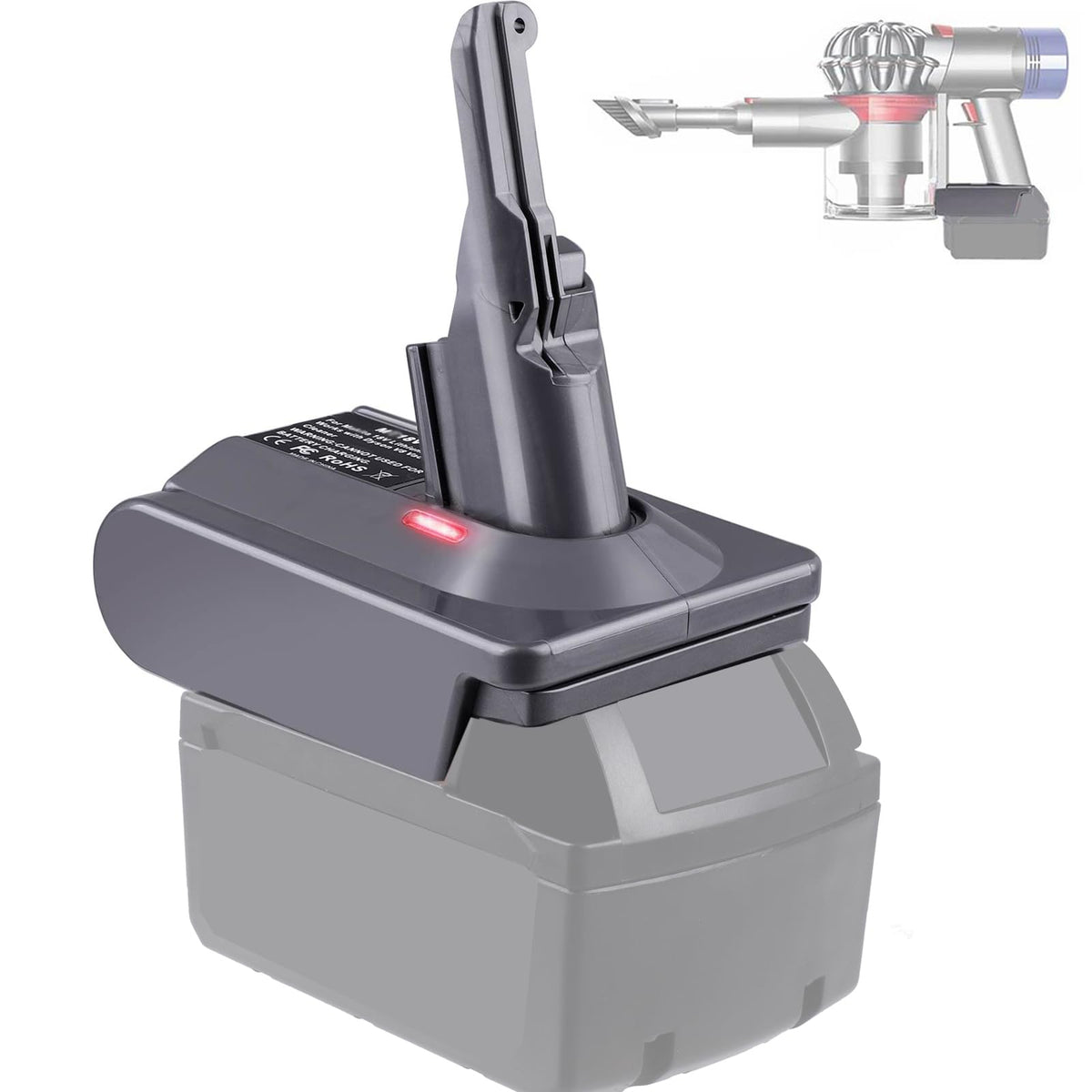 BTRUI Dyson V8 MIL18V8 adapter assembly enables efficient battery swap.