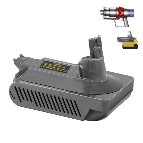 BTRUI V10 adapter connects Dewalt 20V battery to Dyson V10 for extended runtime