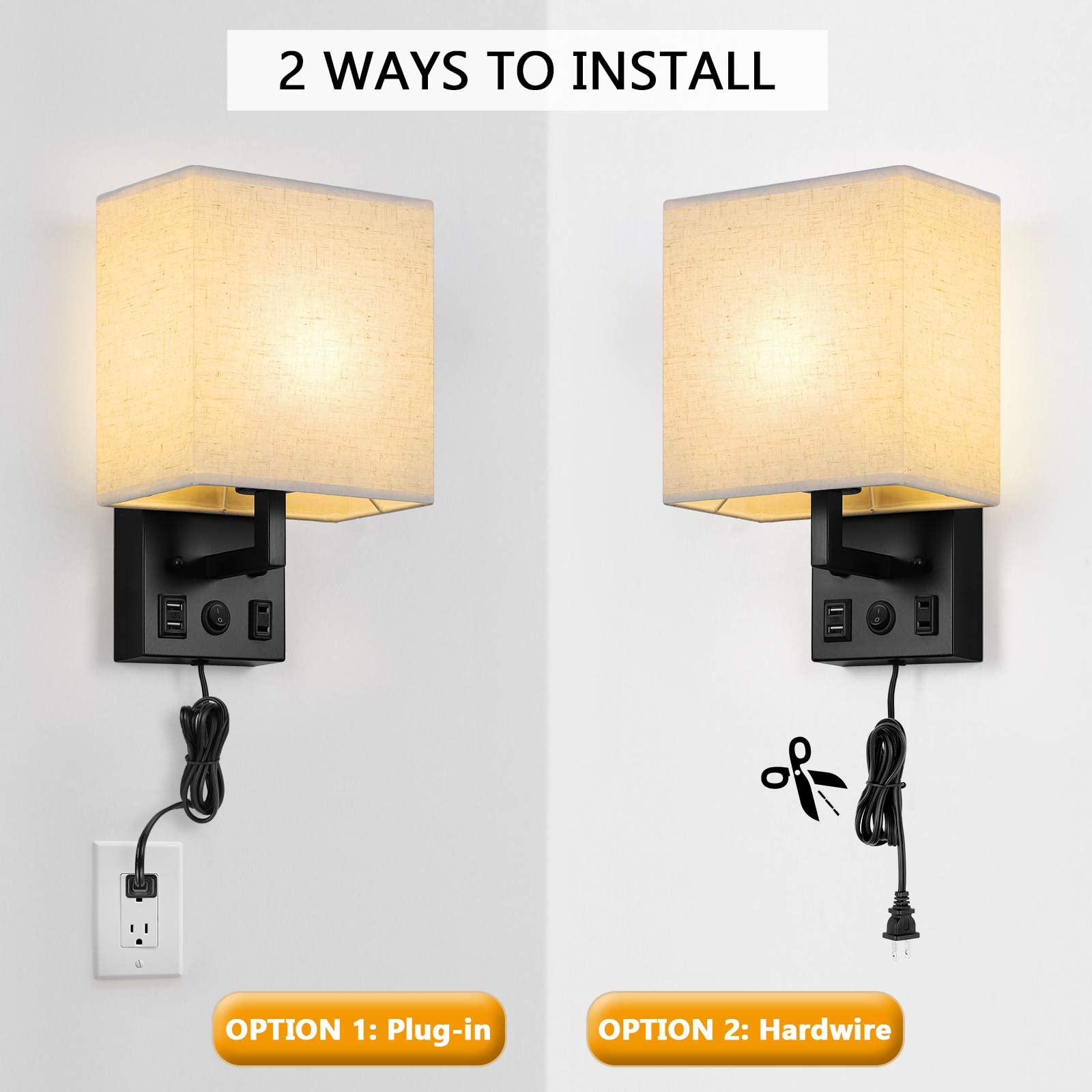 BTY wall sconce in black metal with linen shade for versatile decor.