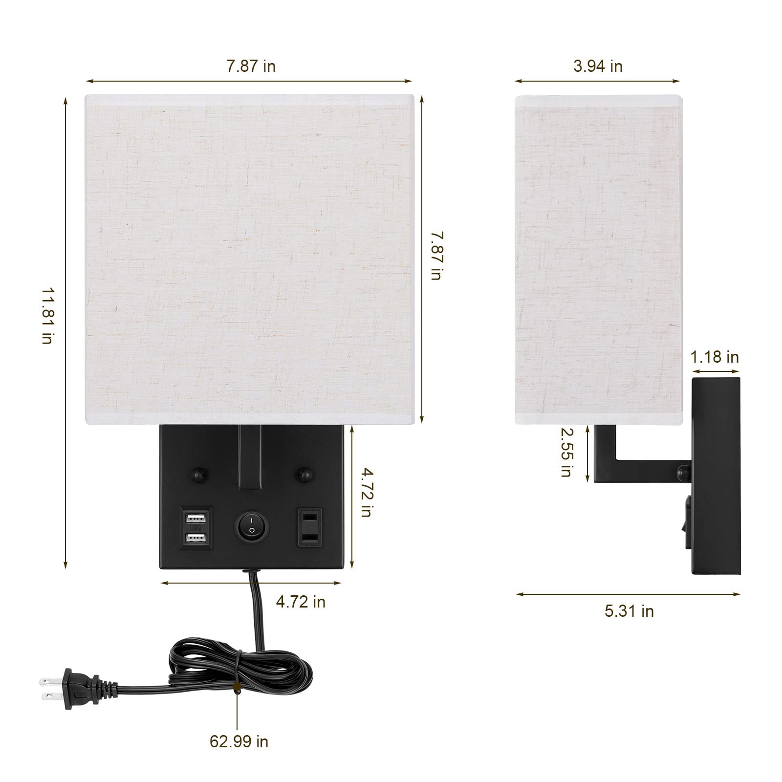 BTY wall sconce showing USB ports for convenient charging.