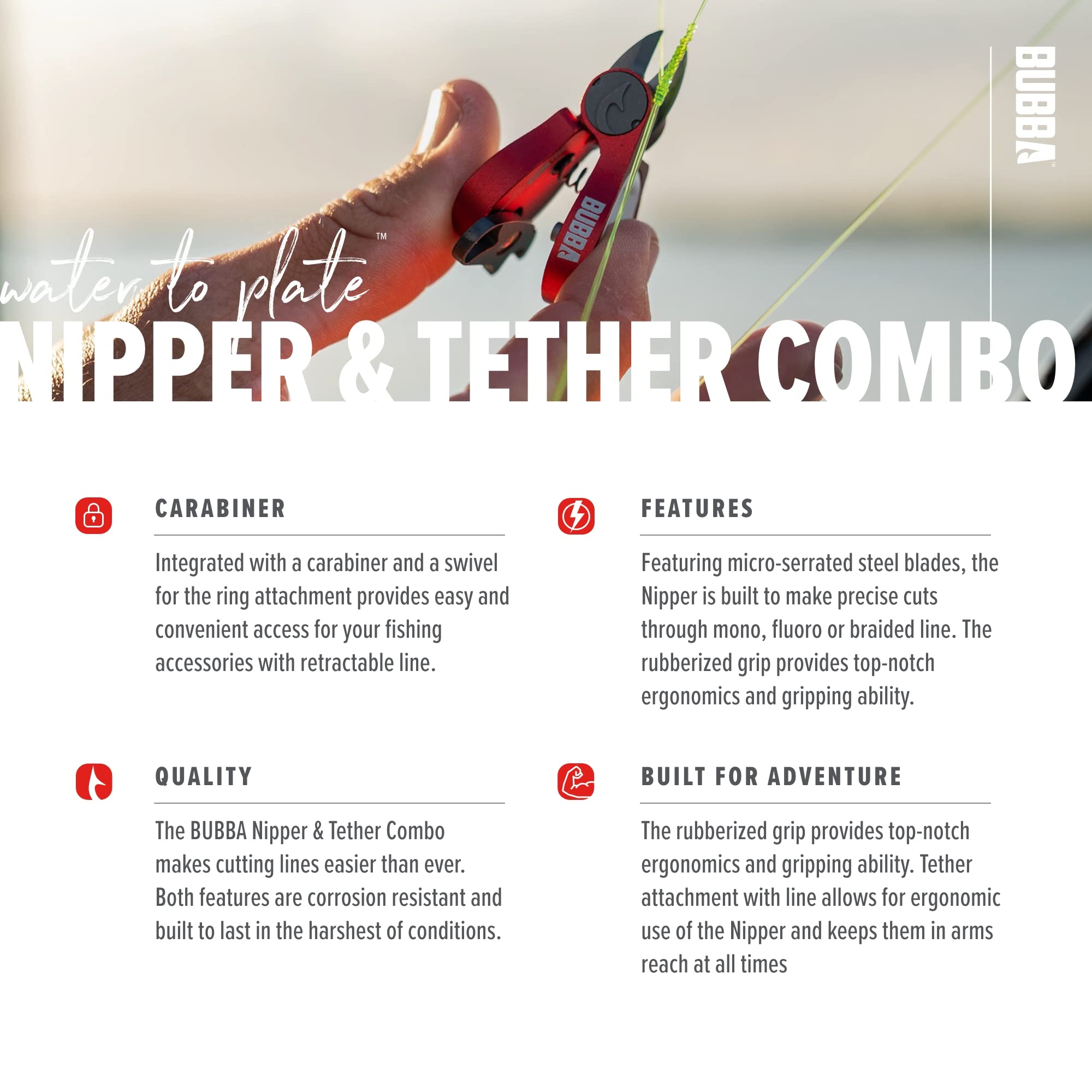 BUBBA Line Clipper Combo Dyneema tether and carabiner in use
