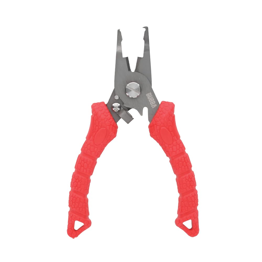 BUBBA split ring pliers with micro-serrated cutters for clean line cutting.