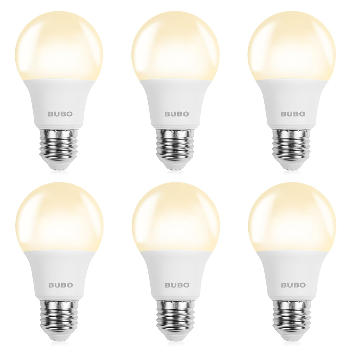 BUBO A19 LED bulb six-pack on display for energy-efficient home lighting