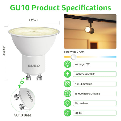 Close-up of BUBO GU10 bulb installed in a track lighting fixture