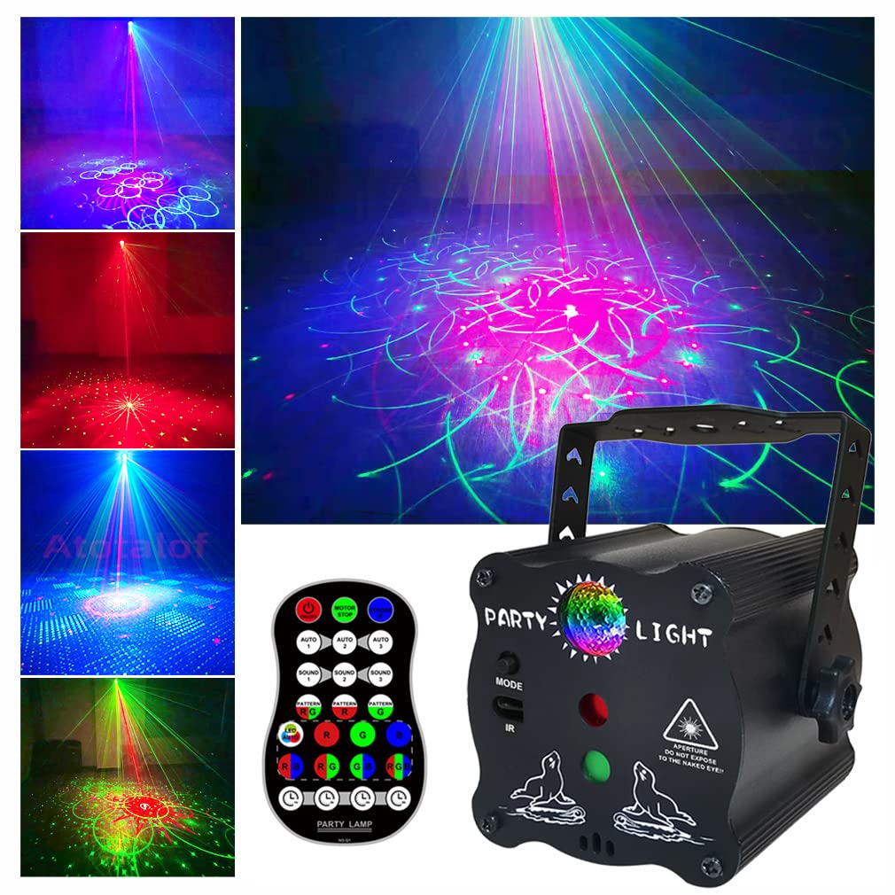 Bubusan Laser Lights Show Projector front view showcases vibrant RGB beams for festive ambience.