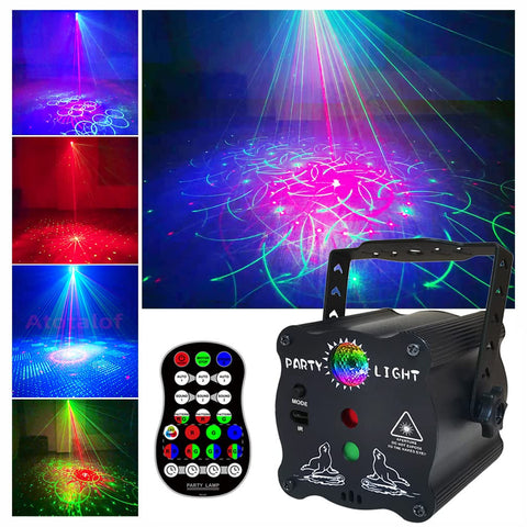 Bubusan Laser Lights Show Projector front view showcases vibrant RGB beams for festive ambience.