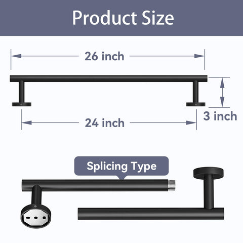 Bubxo towel bar shows total length of 26 inches mounted on wall