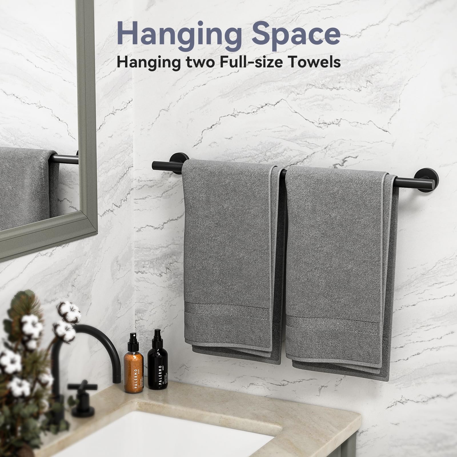 Bubxo split-design towel bar enables straightforward installation.