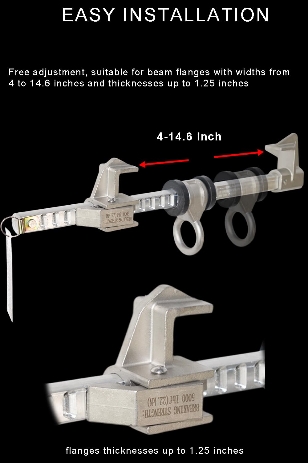 BUCAMAO anchor fits beams 4 to 14.6 inches wide.