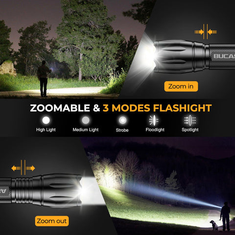 BUCASA rugged aluminum LED flashlight built for harsh outdoor conditions.