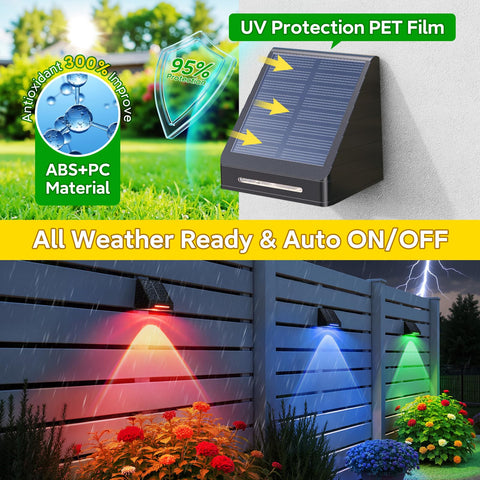 BUCASA solar fence lights operating at dusk-to-dawn for automatic night lighting