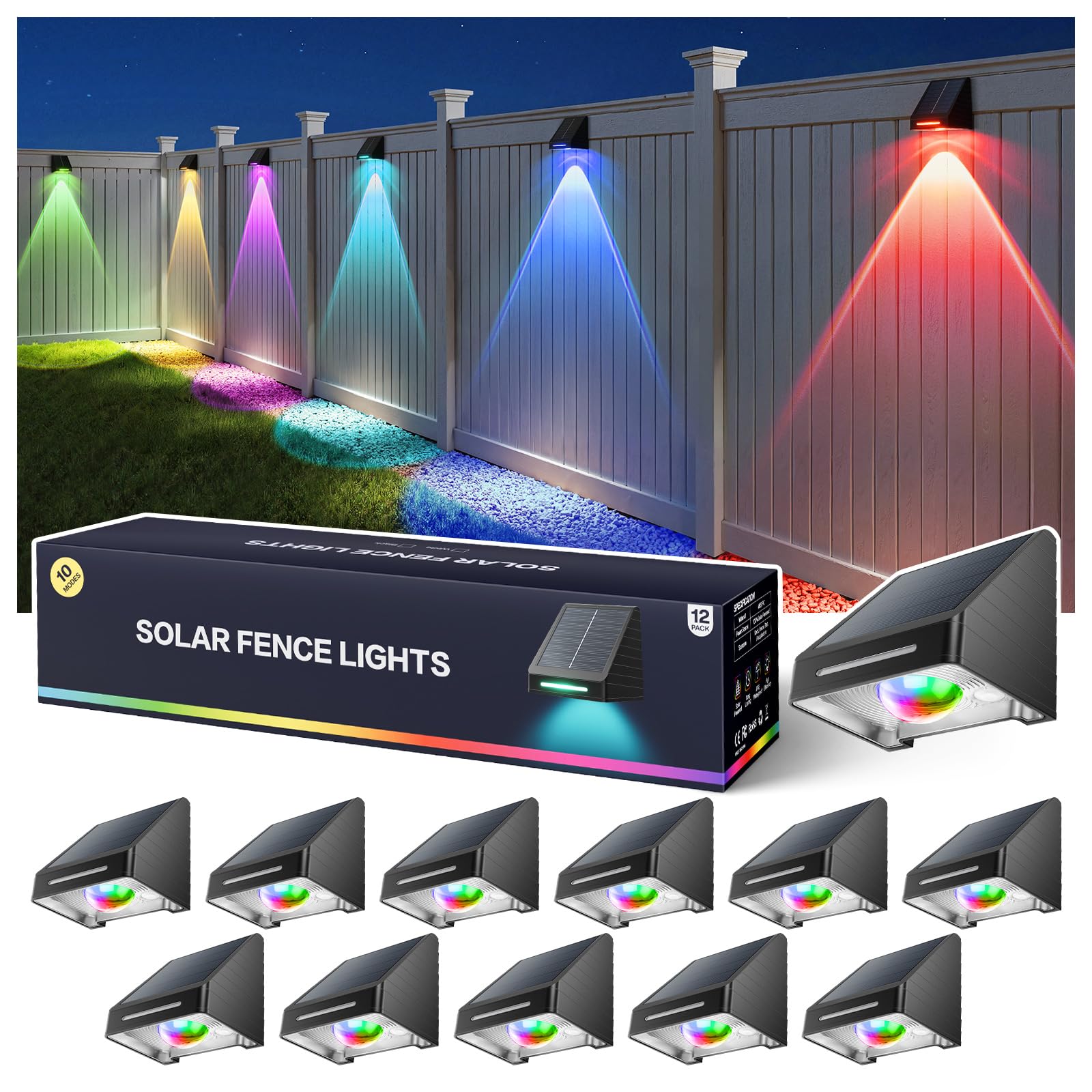 BUCASA solar fence lights front view show entry lighting and beam reach