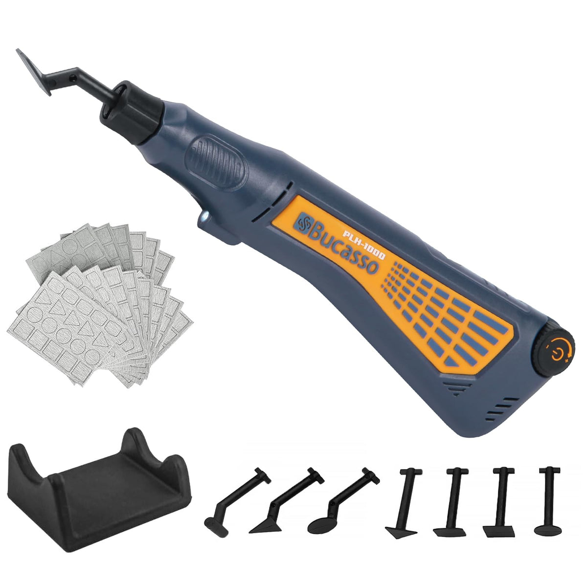 Bucasso cordless pen sander front view shows compact design for precise finishing.