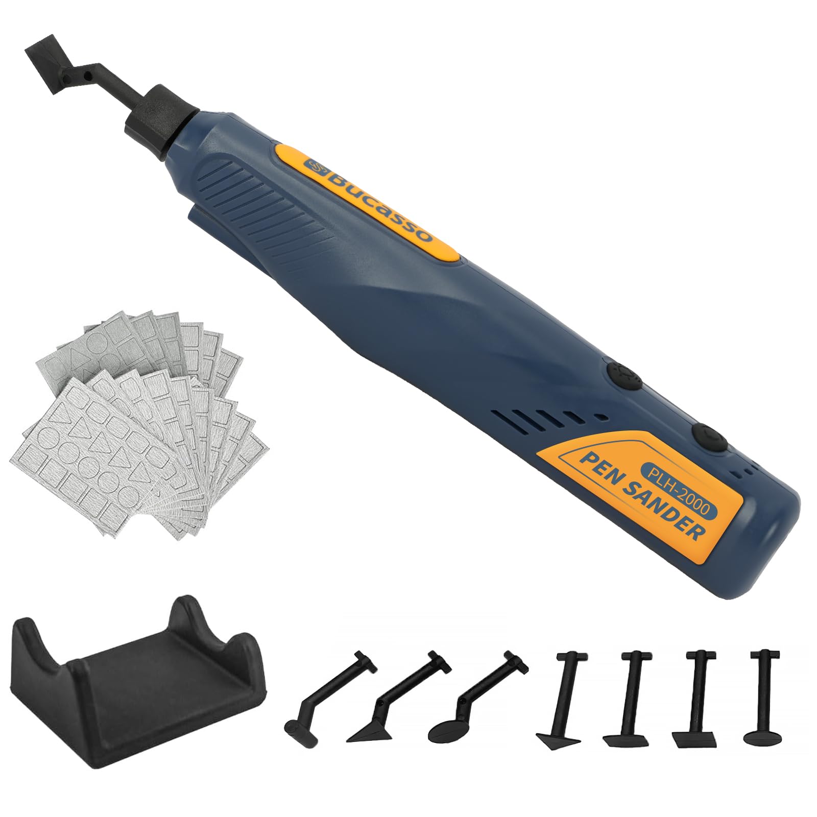 Bucasso Cordless Pen Sander front view for precise control in tight spaces.