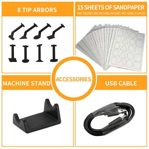 Bucasso cordless pen sander packaging shows complete kit.