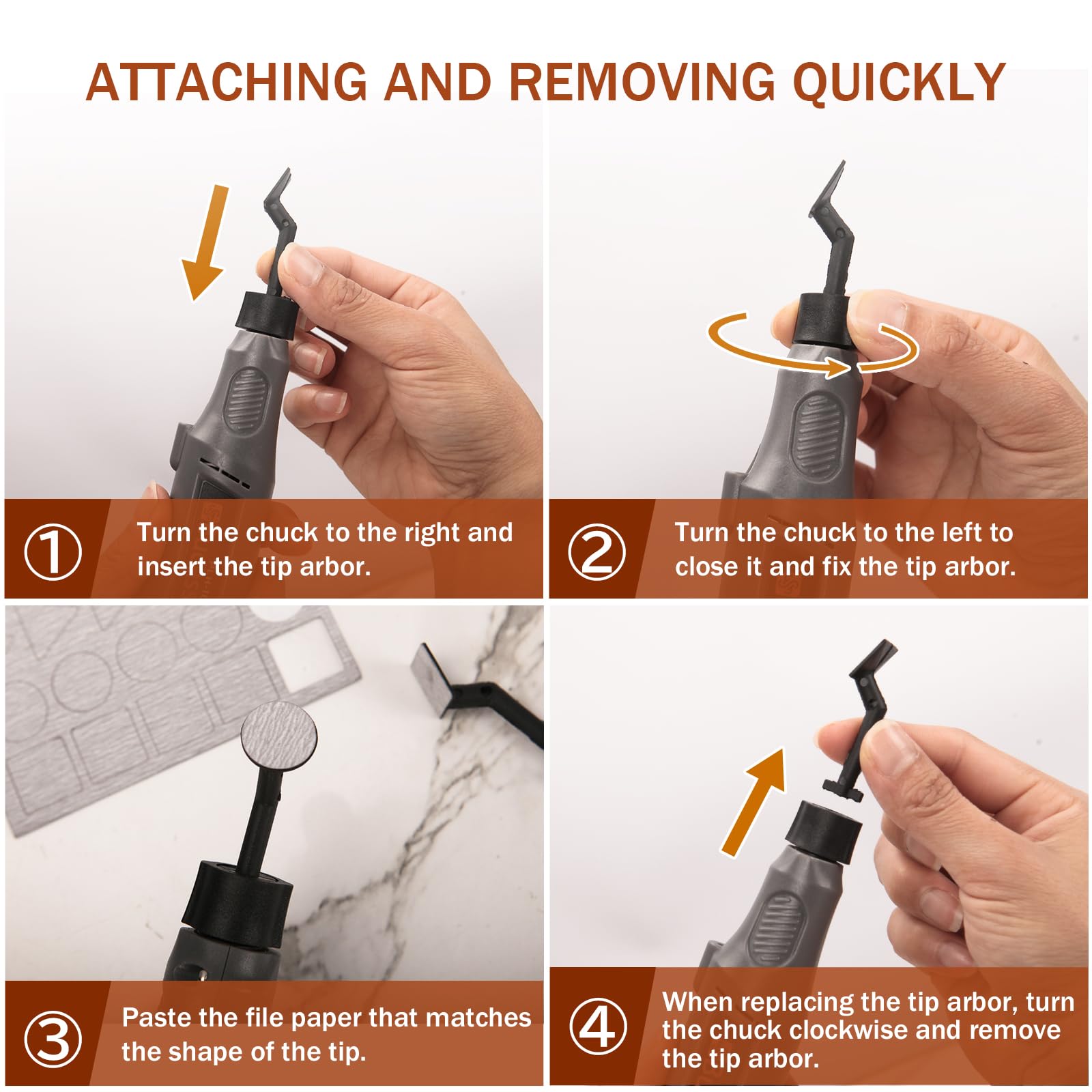 Bucasso Cordless Pen Sander comes with 15 sandpaper sheets for immediate use.