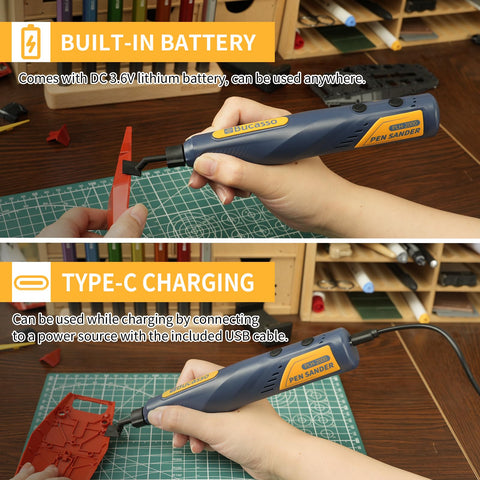 Bucasso Cordless Sander USB charging for convenient power on the go.