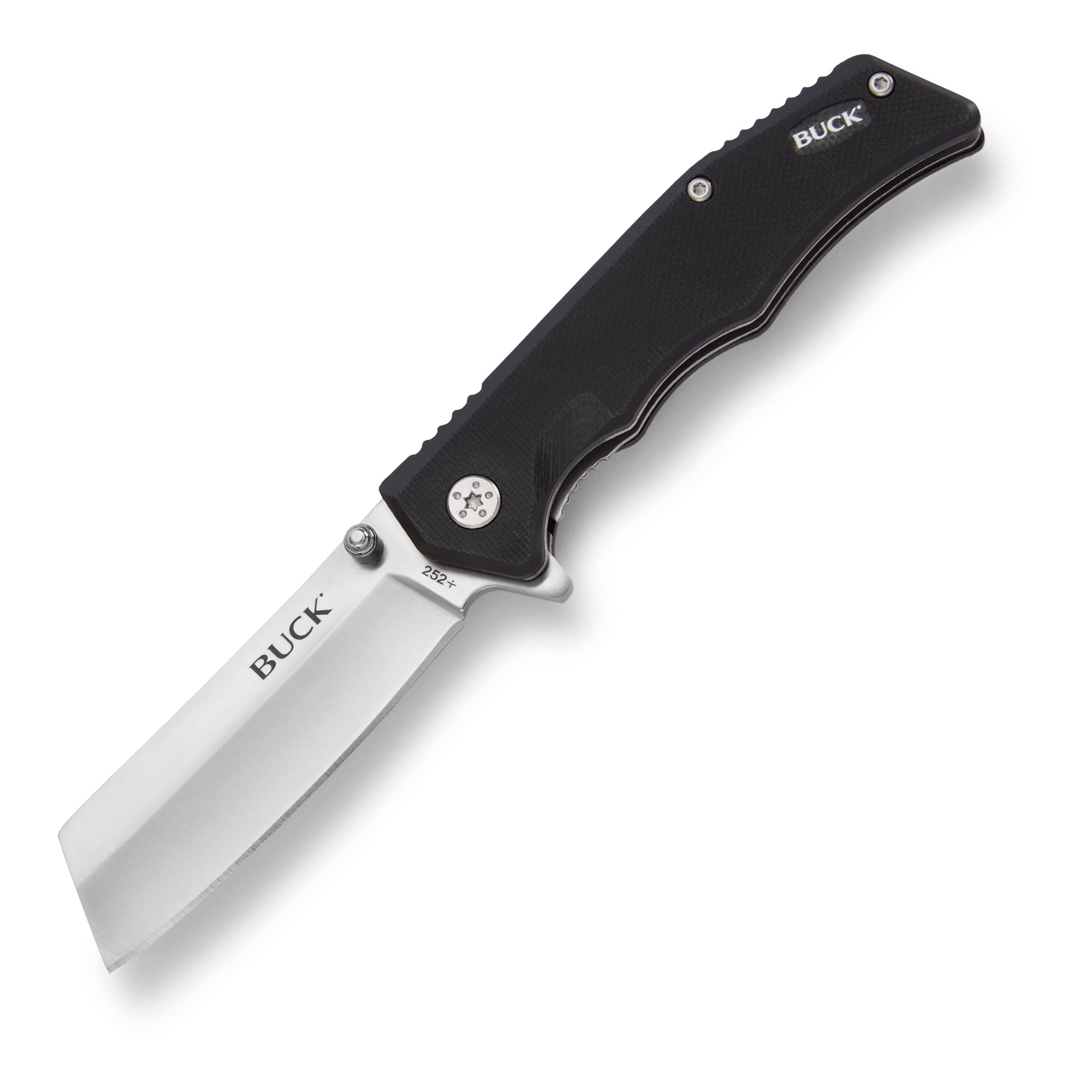 Buck Knives 252 Trunk blade close-up featuring sharp 7Cr stainless steel edge