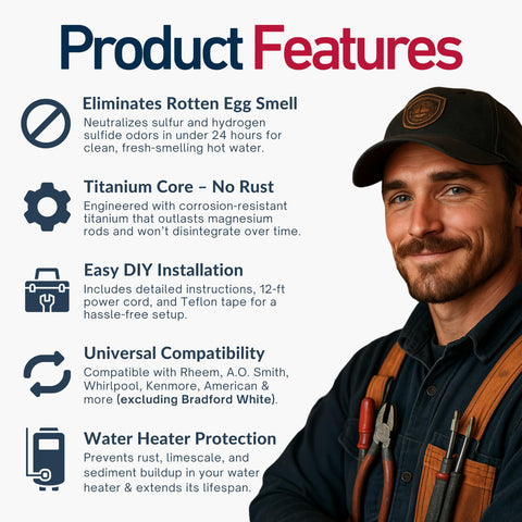 Installation steps for BUCK U.S.A anode rod for easy DIY replacement.