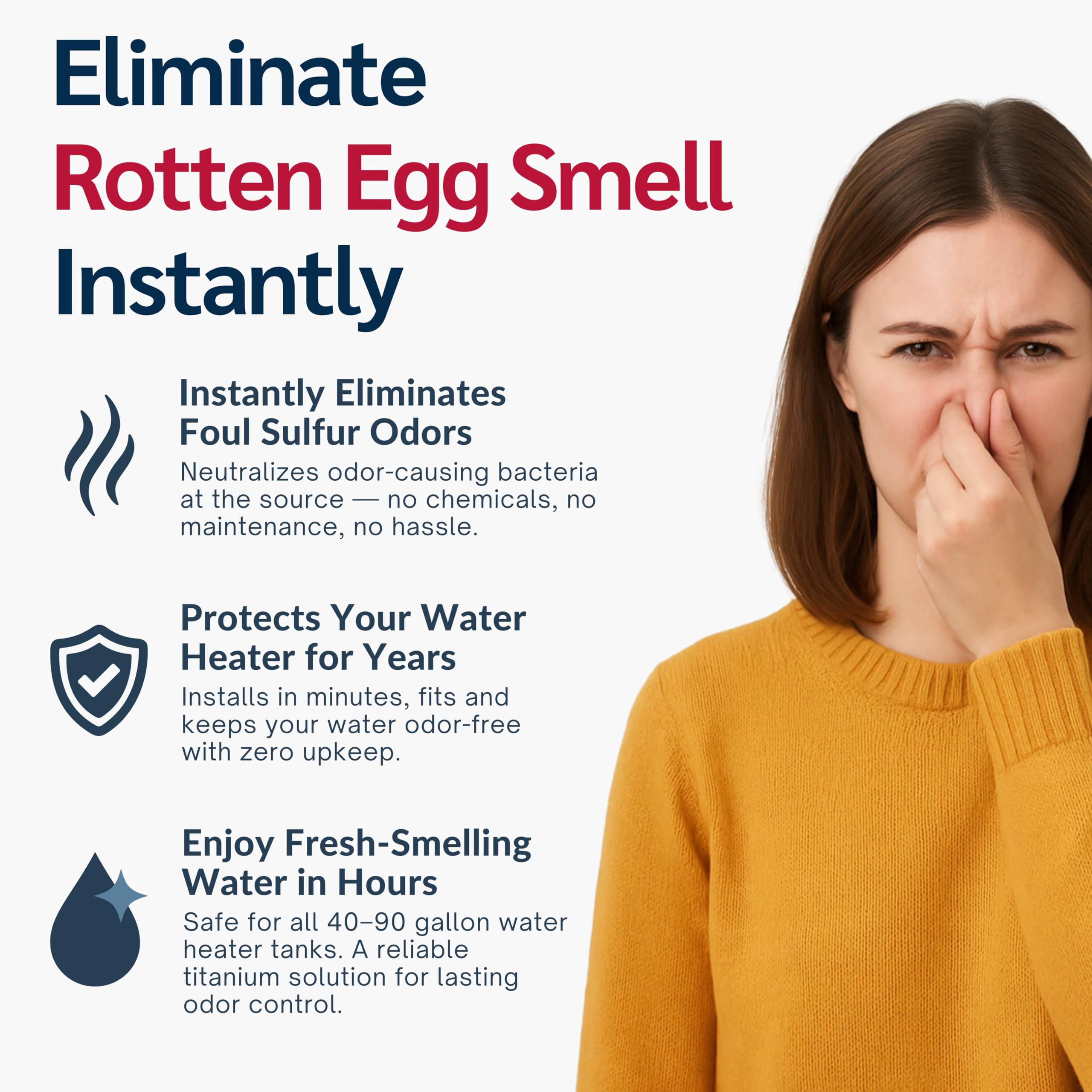Odor removal by BUCK U.S.A titanium rod improves water quality in homes.
