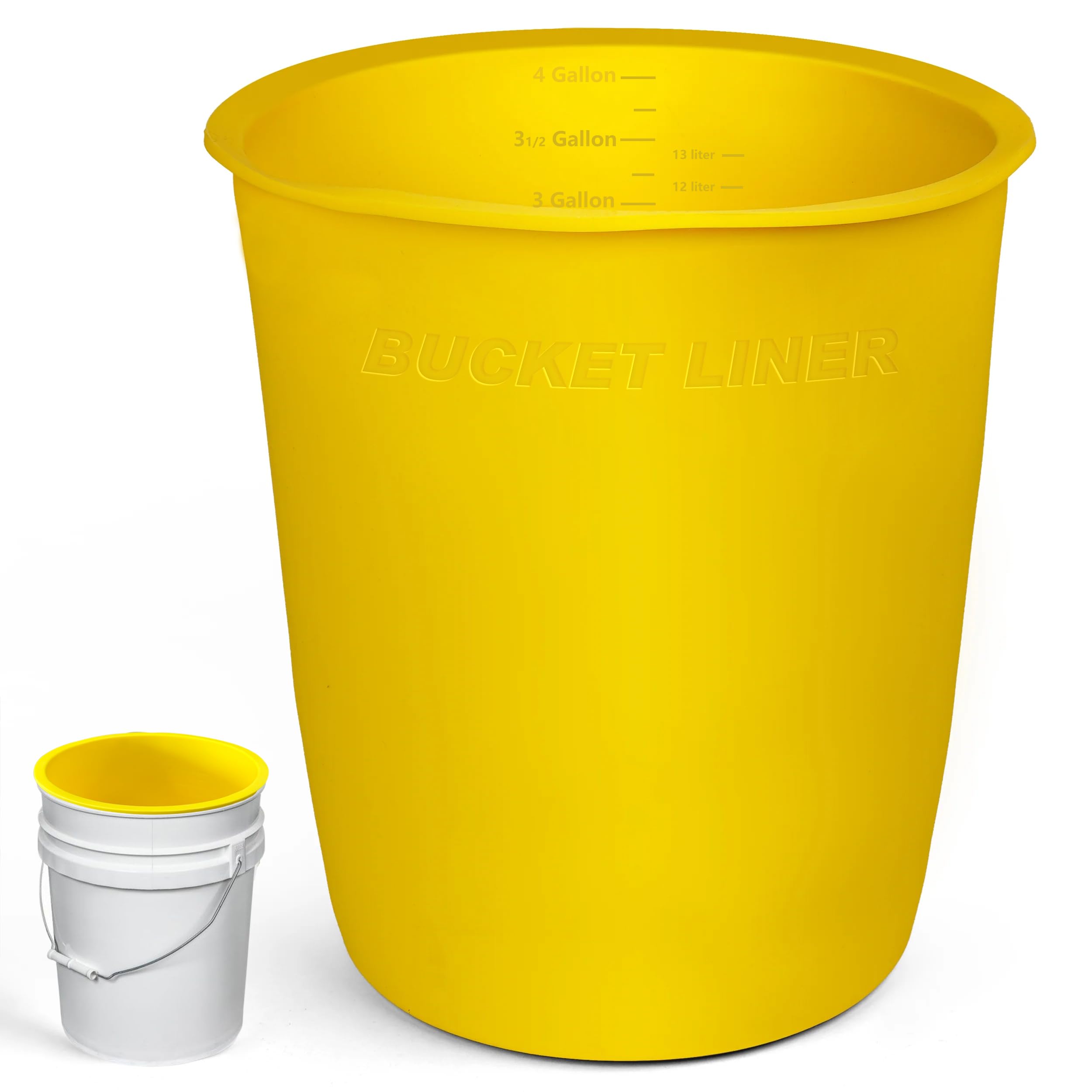BUCKET LINER 5G yellow silicone liner inside a full bucket for quick, clean mixing.