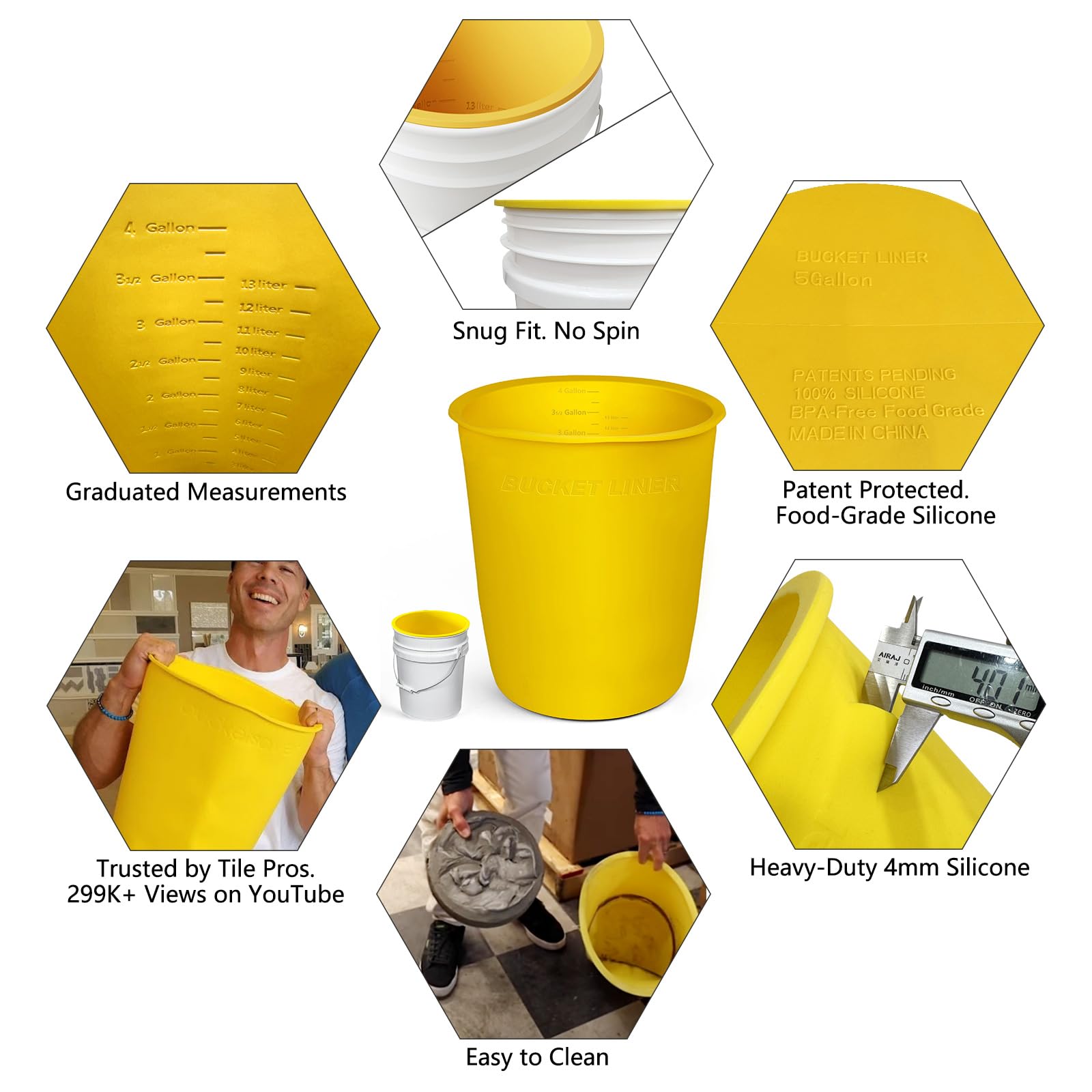 Closeup of BUCKET LINER silicone material highlighting 3mm thickness and durability.