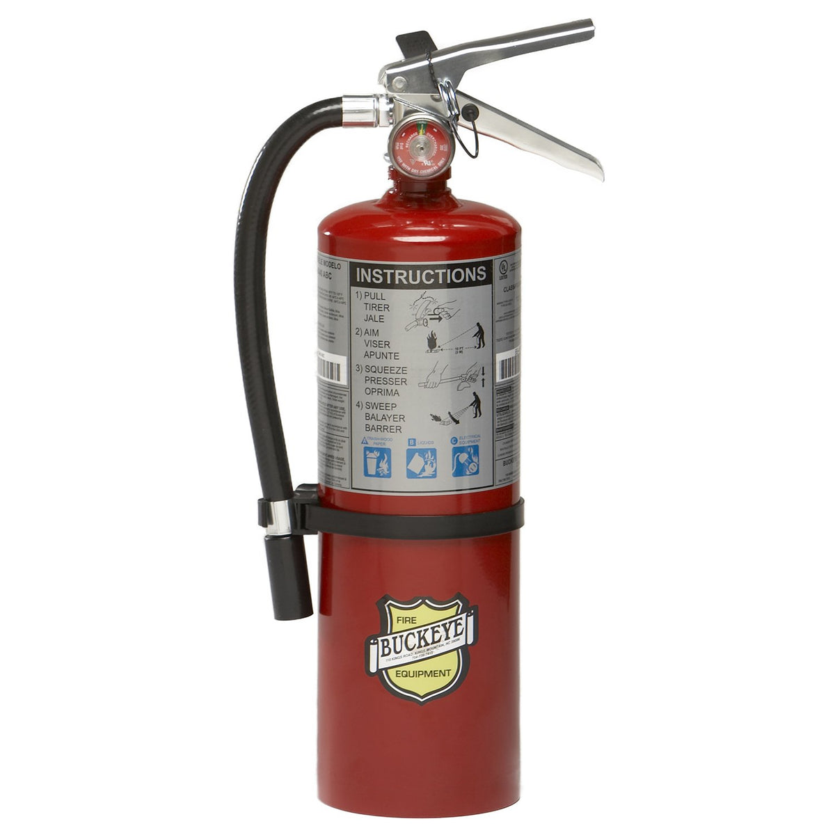 Buckeye 10914 ABC dry chemical extinguisher with aluminum valve for multipurpose fire safety.