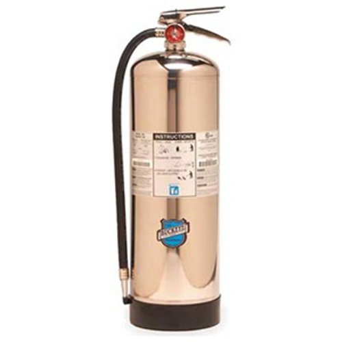 Buckeye water extinguisher wall-mount for quick access during common combustible fires.