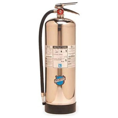 Buckeye water extinguisher wall-mount for quick access during common combustible fires.