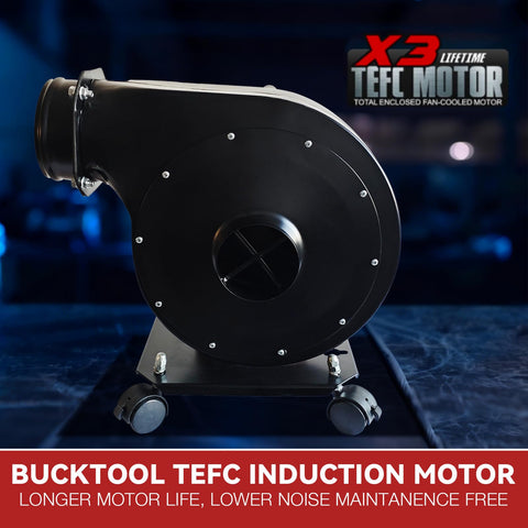 Bucktool 660-CFM airflow provides strong suction across woodworking tools.