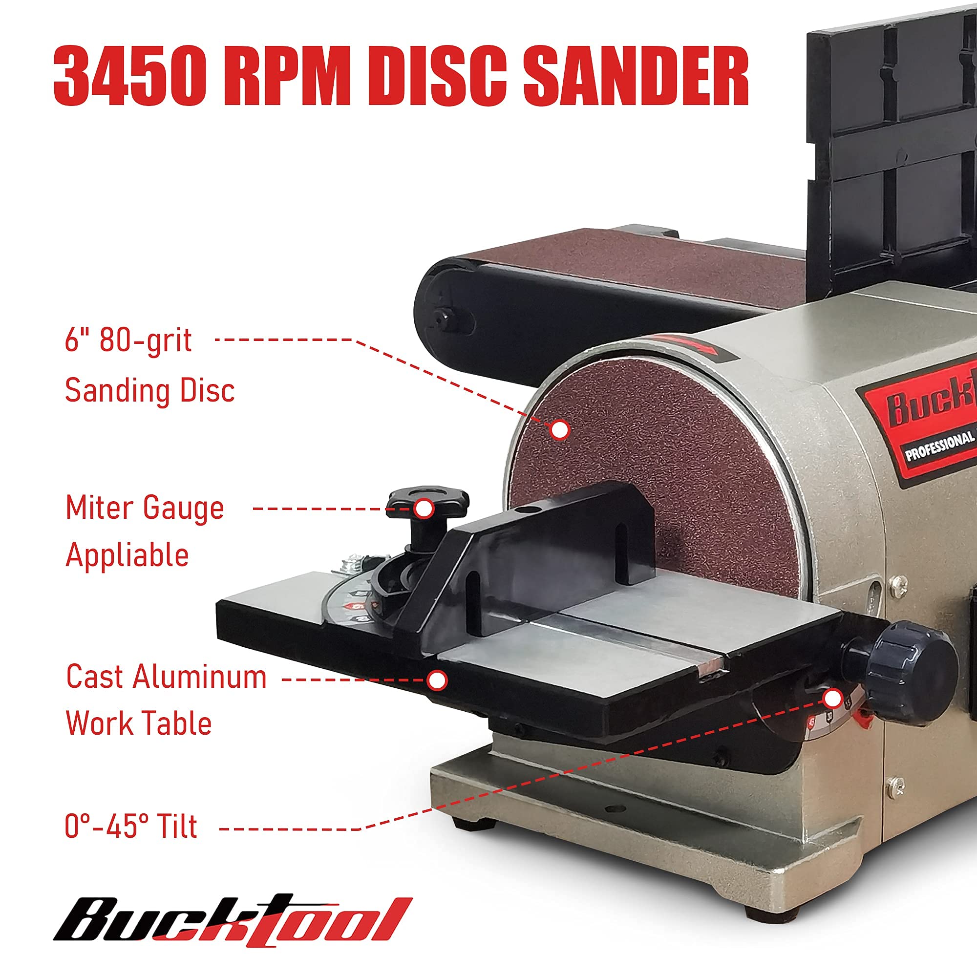 Bucktool BD4603 6-inch disc and 4x36 belt for dual-surface finishing