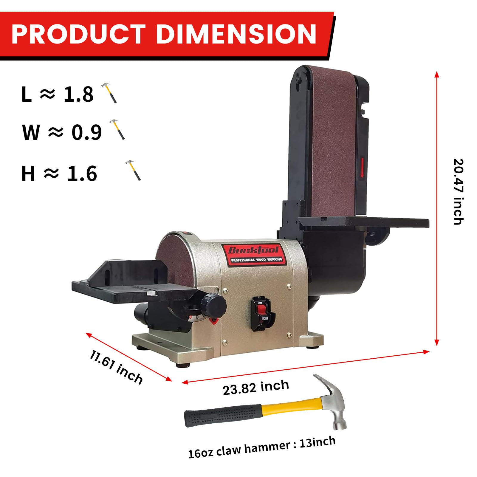 Bucktool BD4603 belt tilting from 0 to 90 degrees for versatile sanding