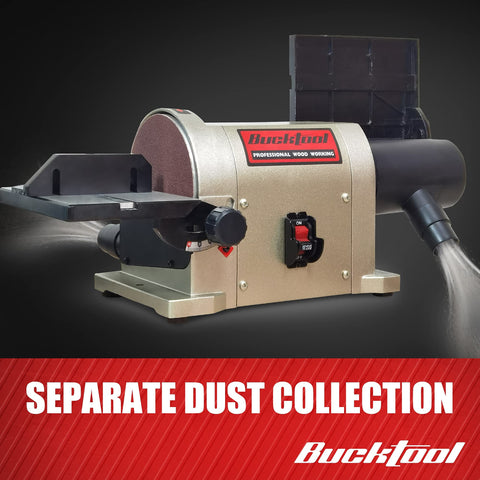 Bucktool BD4603 CSA-certified two-in-one sander supports belt and disc projects