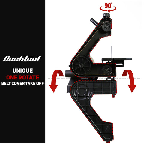Bucktool belt cover shown with quick-release feature for fast belt changes.