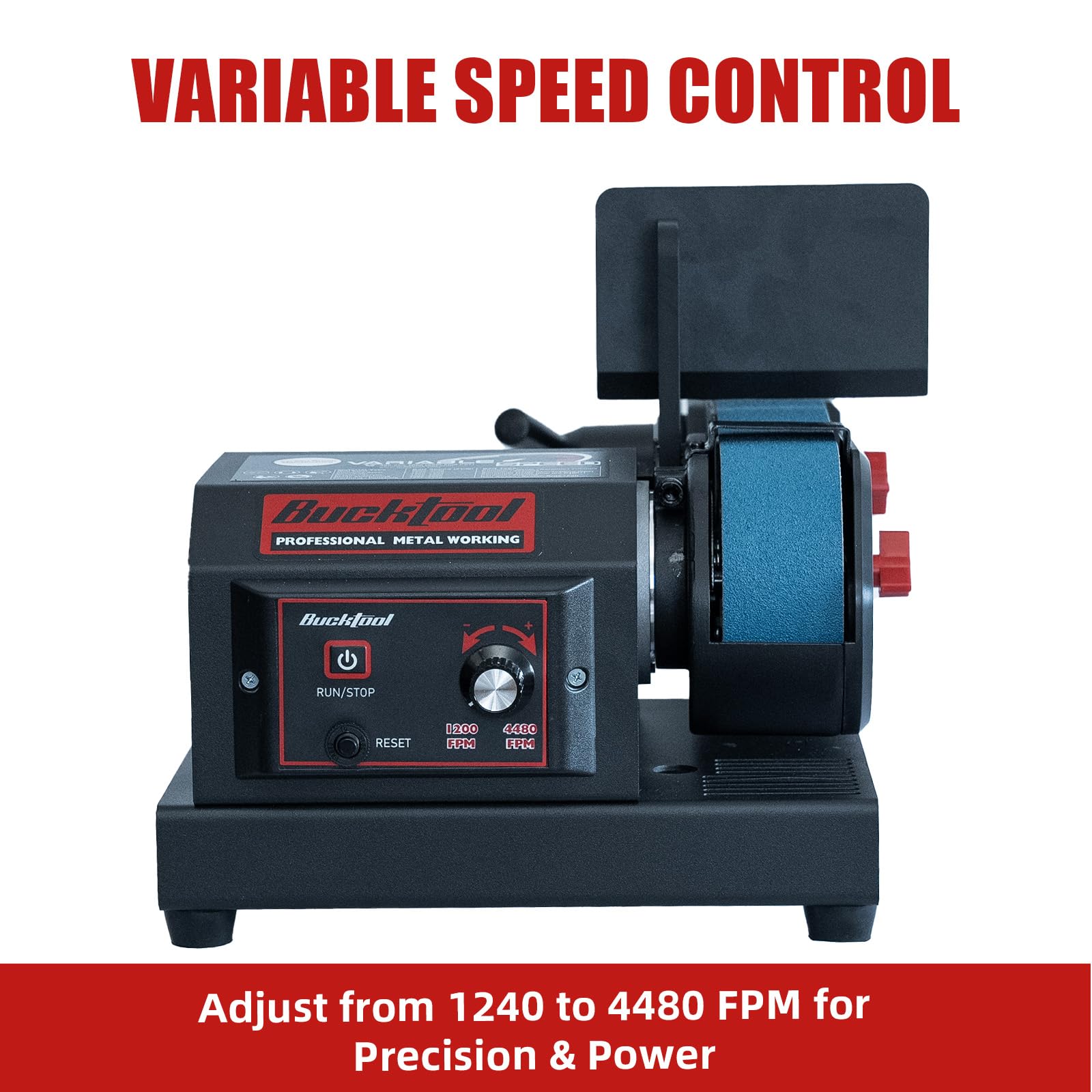 Bucktool adjustable leveling foot stabilizes the sander on uneven surfaces.