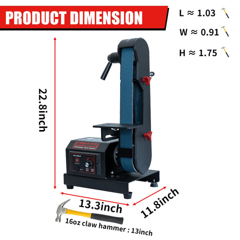 Bucktool belt sander control panel with adjustable speed for precise control.