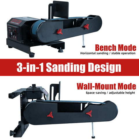 Bucktool tracking knob ensures precise belt alignment for consistent sanding.