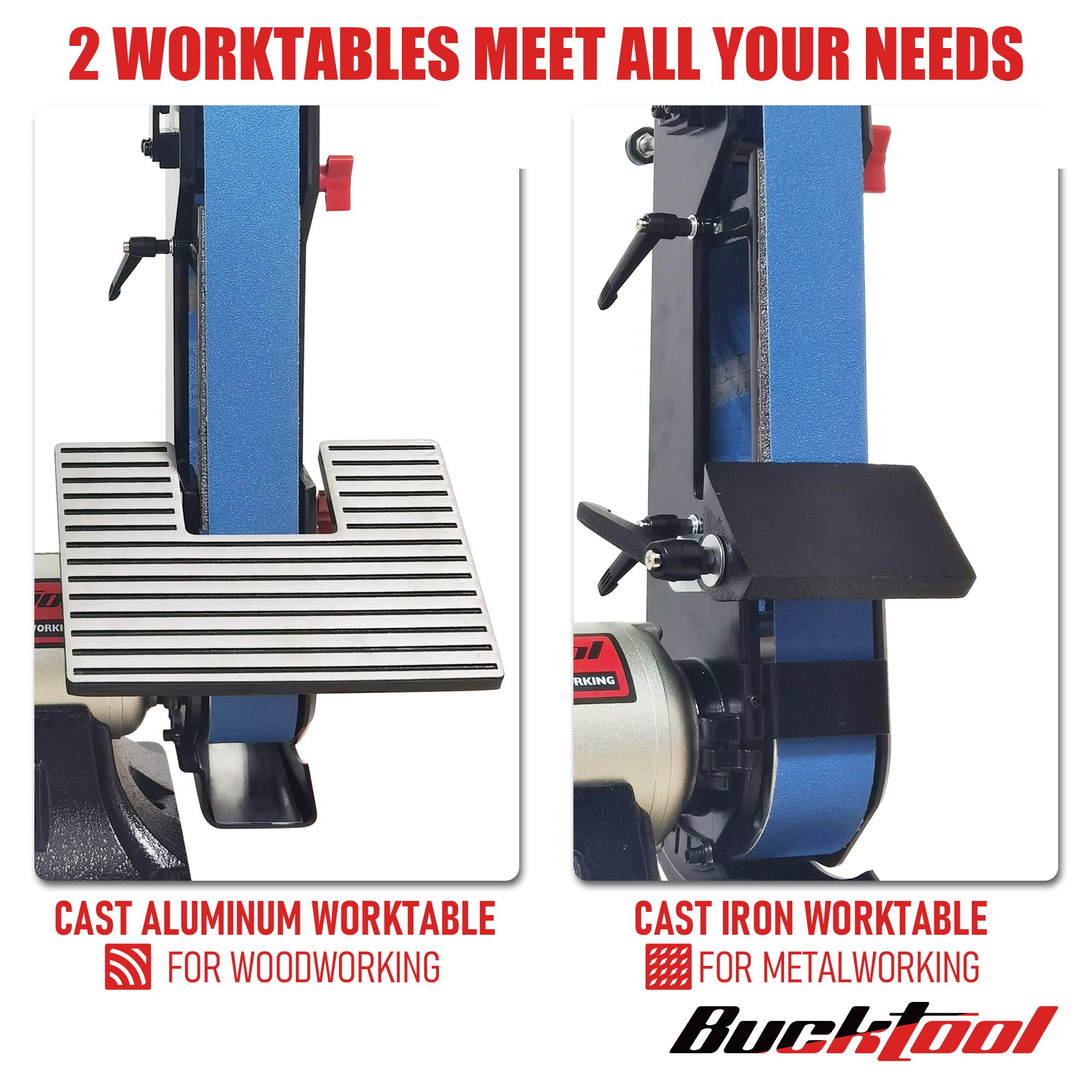 Bucktool Combo 2x42 belt sander LED light illuminates work area for better finish