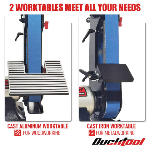 Bucktool Combo 2x42 belt sander LED light illuminates work area for better finish