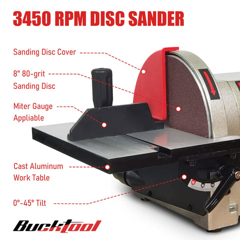 Bucktool disc sander with heavy steel cover to reduce vibration
