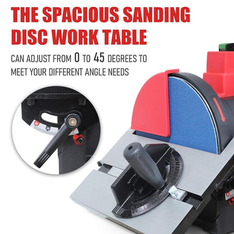 Bucktool Pro 1HP bench sander quick belt change for efficiency.
