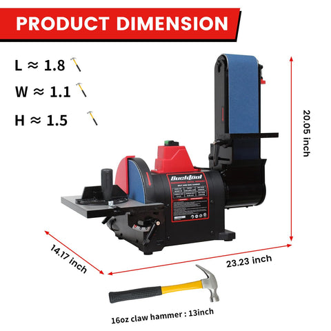 Bucktool Pro 1HP bench sander disc table tilt for edge work.