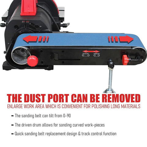 Bucktool Pro 1HP bench sander stable base with rubber feet.
