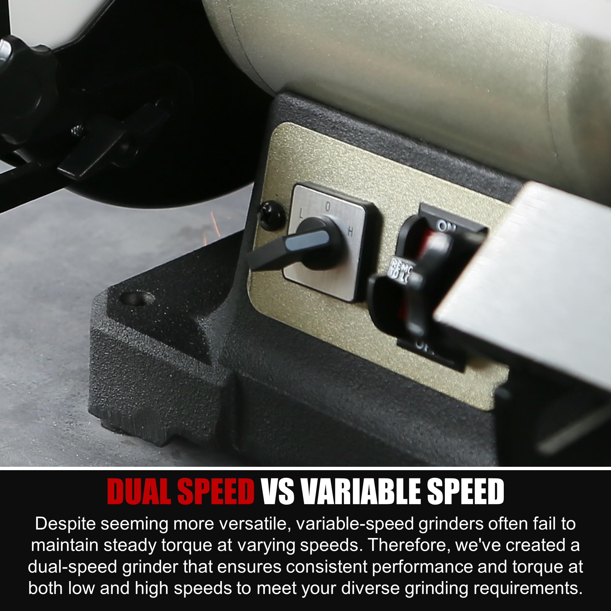 Bucktool TDS200DS 120-grit wheel for finer material removal.