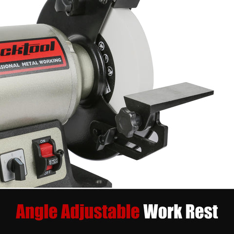 Bucktool TDS200DS cast-iron base providing stability on the bench.