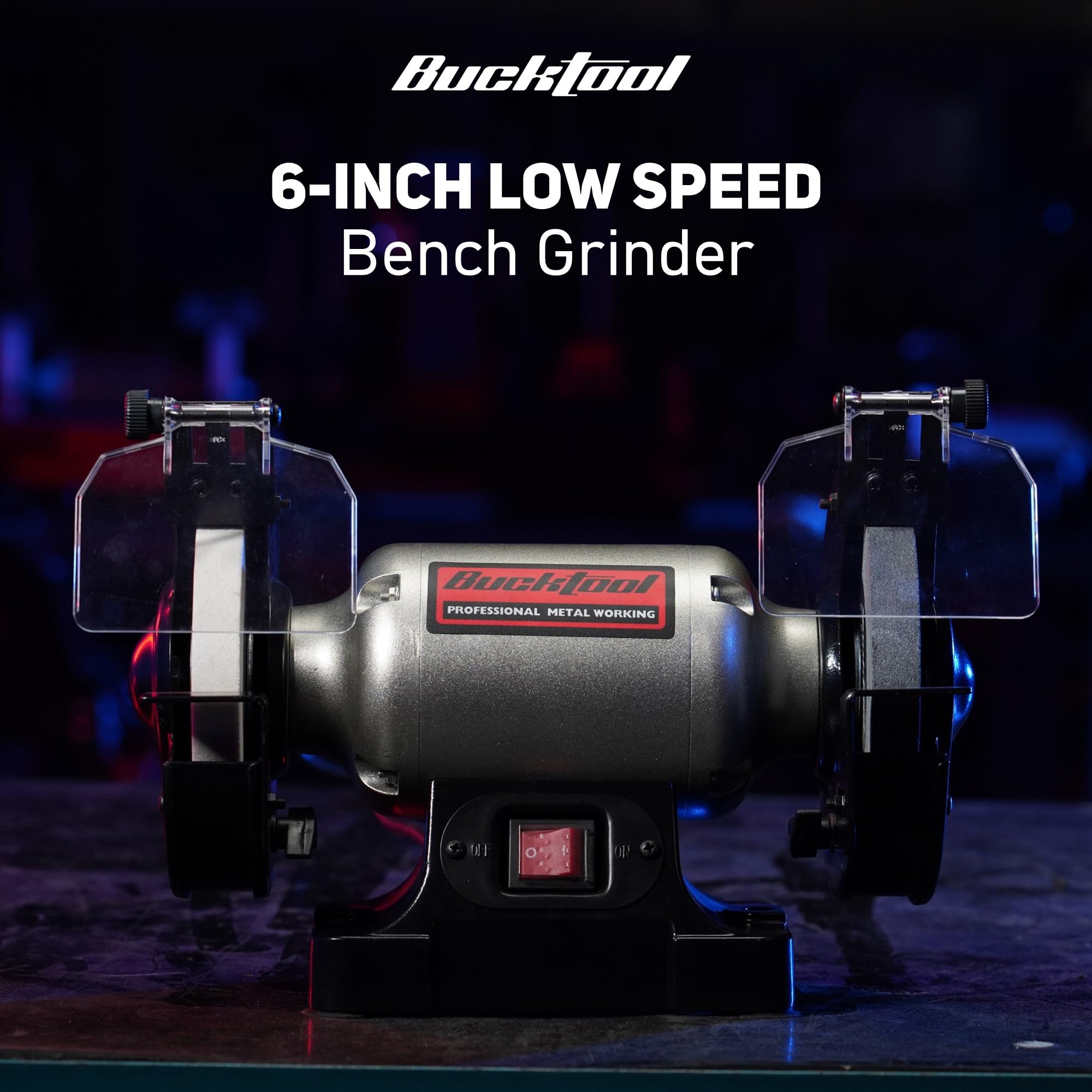 Bucktool TLG-150S adjustable work rest for controlled bevels and sharpening.